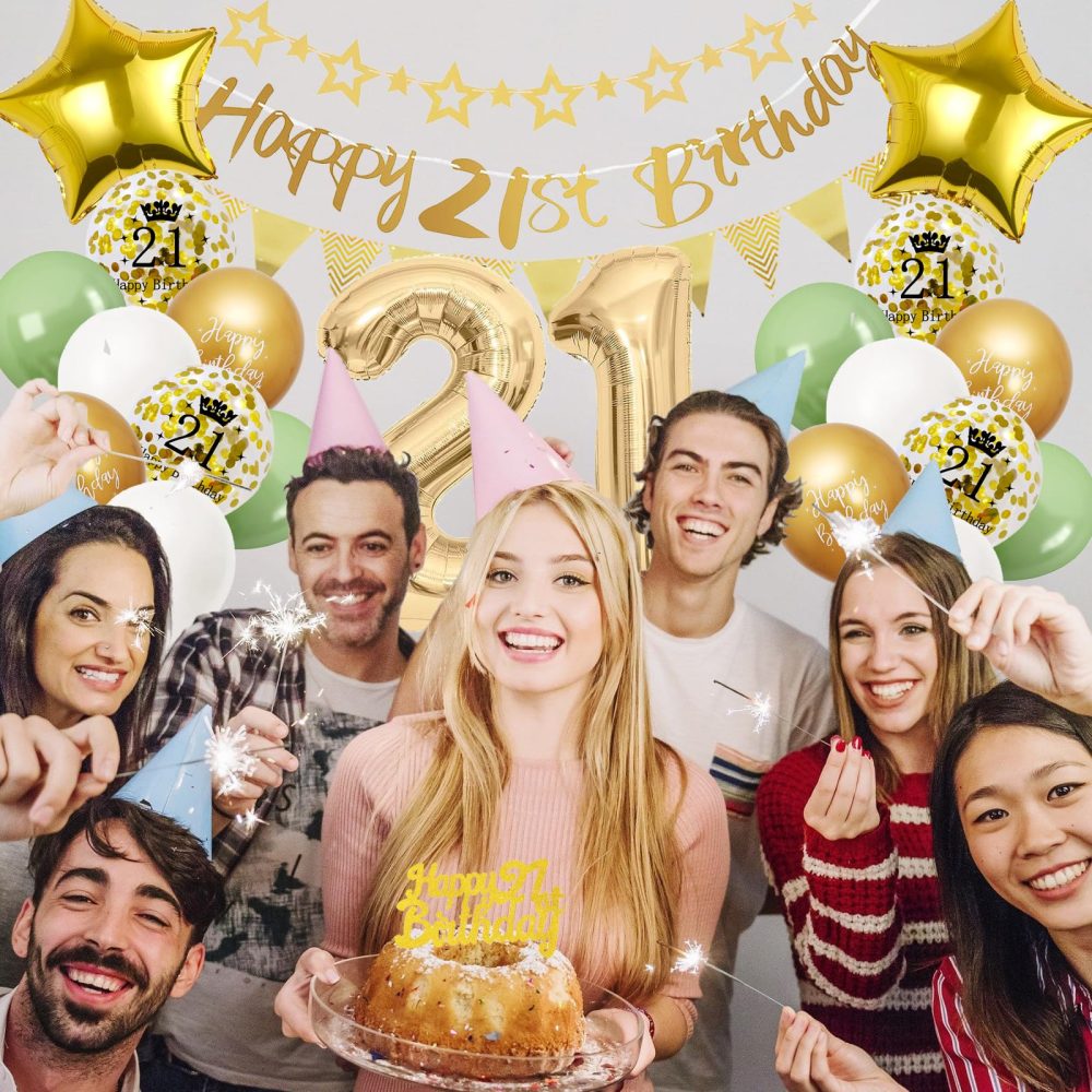 21th Birthday Decorations Sage Green, 21th Birthday Decorations for Girls, 21th Birthday Balloons with Happy 21th Birthday Banner Cake Toppers Number 21 Balloons for Girls Boys Birthday Decorations - Image 8