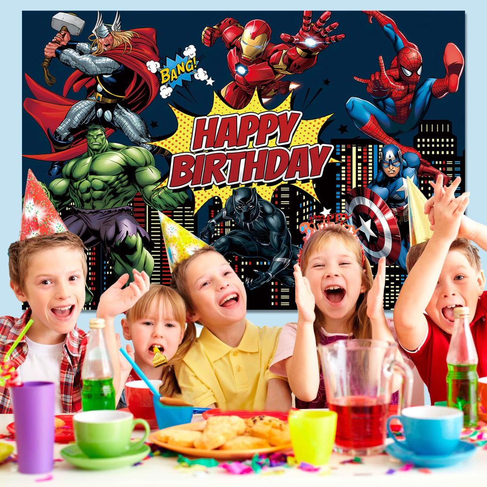 5x3FT Hero Backdrop, Birthday Party Decorations Photography Backdrop, Theme Party Supplies Backdrop, Happy Birthday Banner Background for Kids Boys Girl - Image 3