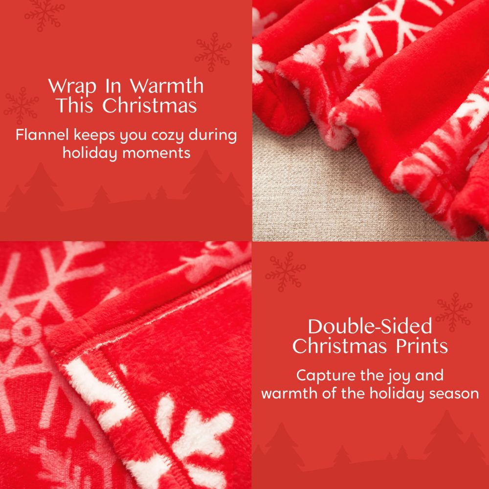 Joiedomi Red Snowflake Christmas Throw Blanket (130x150cm), Soft Flannel Blanket, Warm Plush Christmas Decoration, Winter Cozy Holiday Cabin Throw for Sofa Couch - Image 4