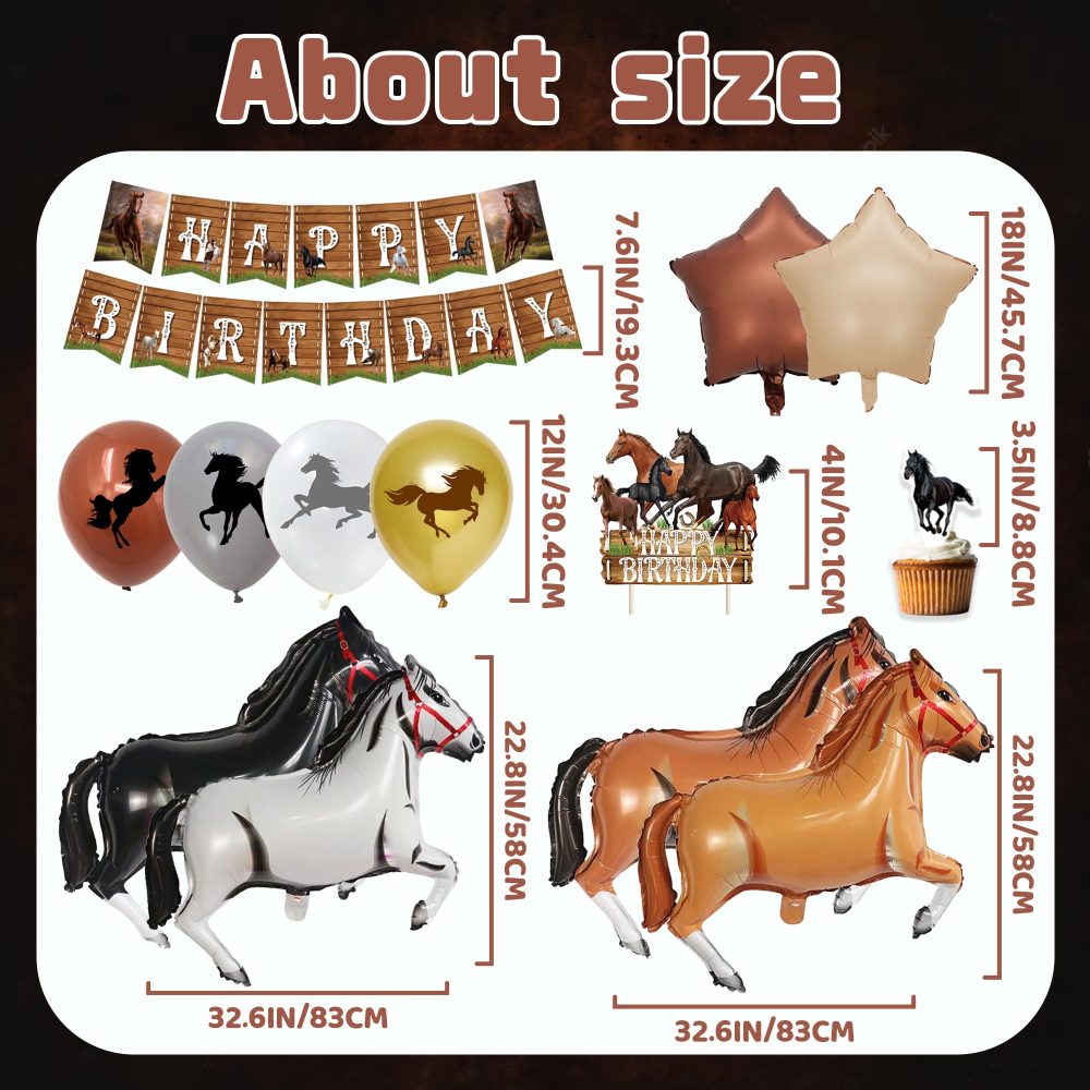 Horse Birthday Party Decorations Set - Horse Party Supplies Include Cake Topper Balloons Cupcake Toppers Banners for Horse Birthday Party Cowboy Party - Image 6