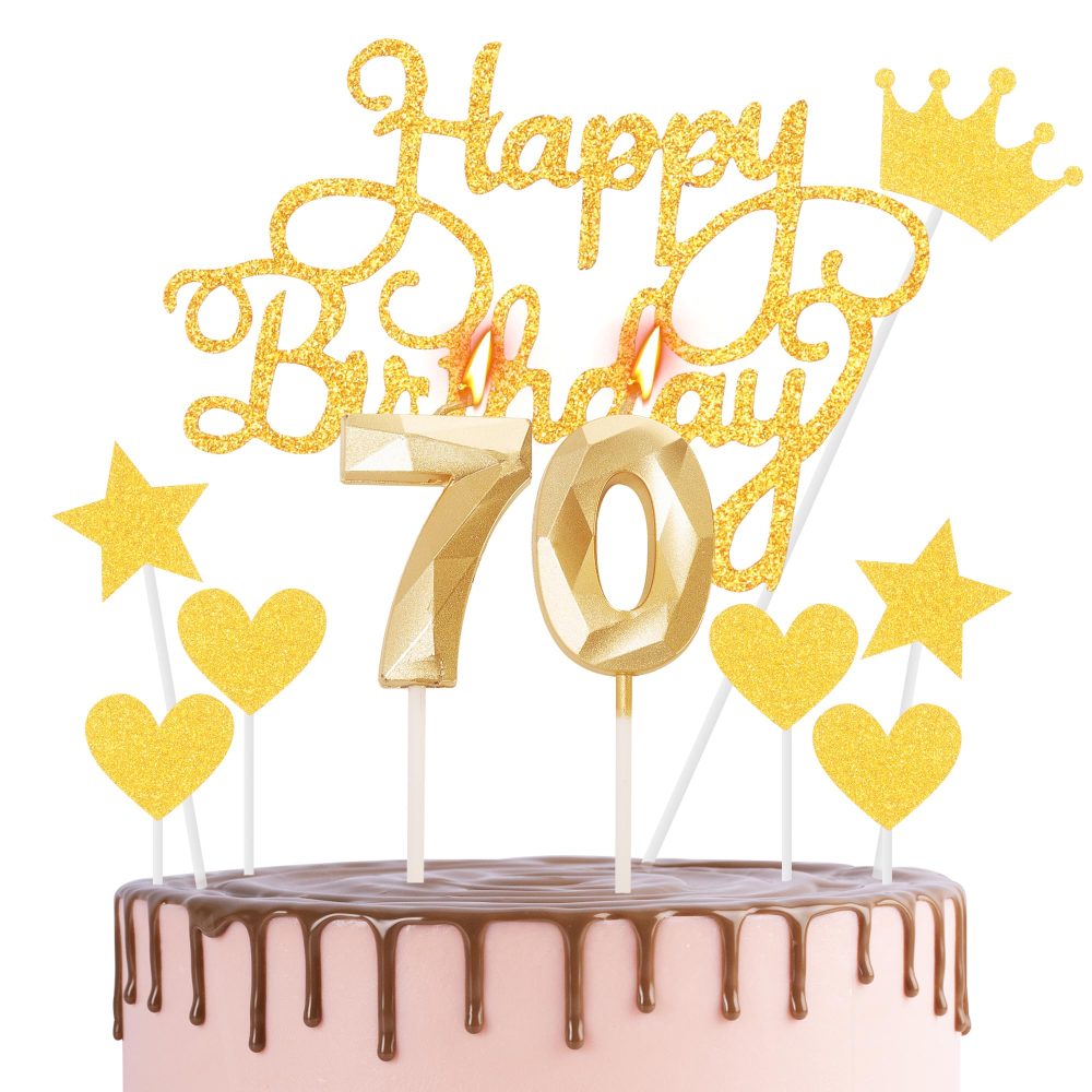 Happy 70th Birthday Cake Topper & Birthday Candles Gold Number 70 Candles for Birthday Cake - 70th Birthday Candles Cake Cupcake Topper Birthday Cake Decorations for Women Men Birthday Gold