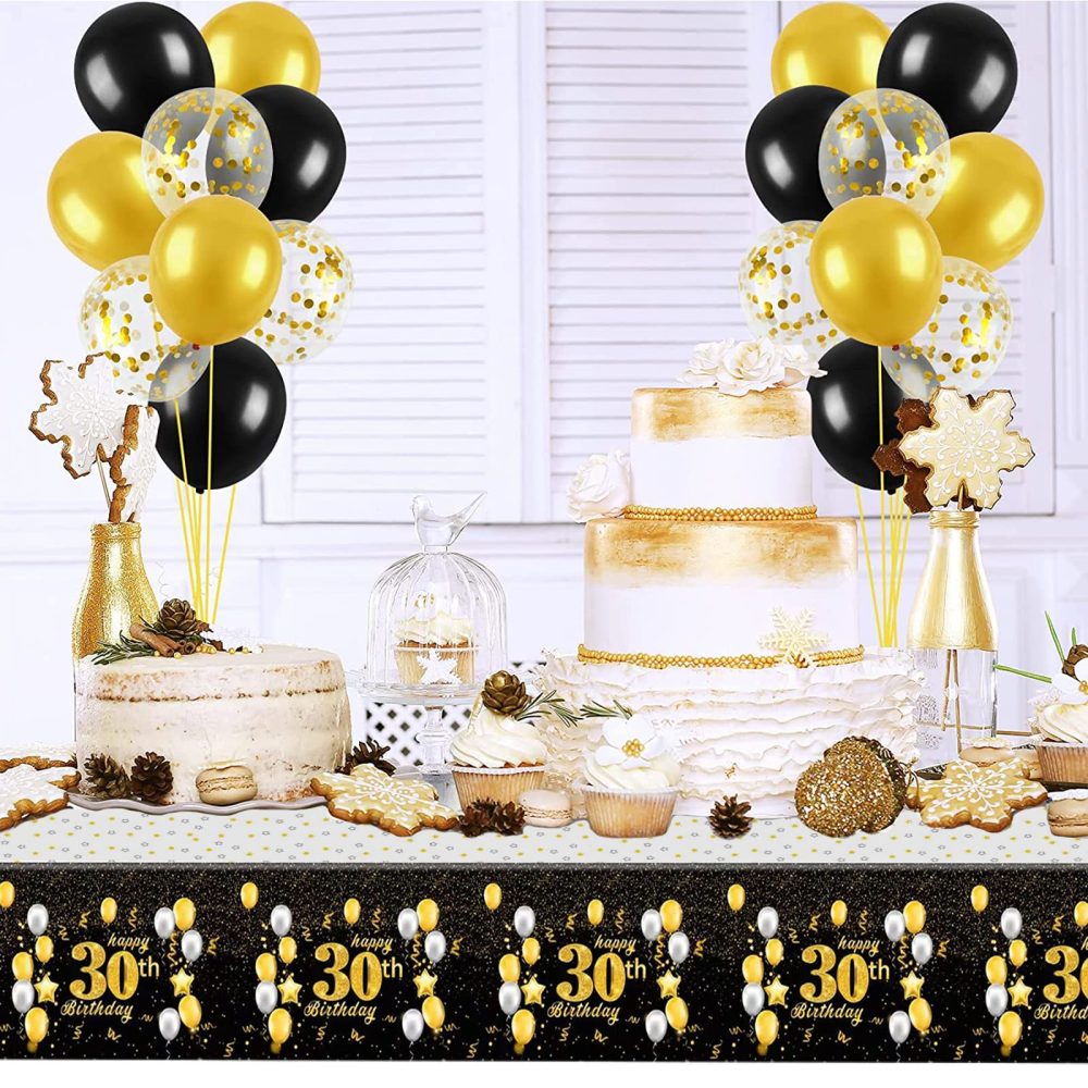 Black Gold Happy 30th Birthday Table Cloth Cover Party for Men,Women,Him,Her,137*274cm 30th Birthday Table Decorations,Rectangular Plastic Tablecloth for 30th Birthday Party Supplies Decorations - Image 5