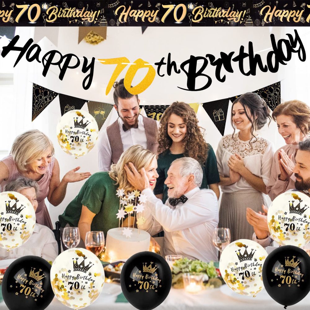 70th Birthday Decorations Kit, 13 Pieces Birthday Party Decoration Include Happy 70th Birthday Banner, Bunting, 12” Latex Printed Balloons, 9ft Banner for Women Men 70th Birthday Decorations Supplies - Image 6