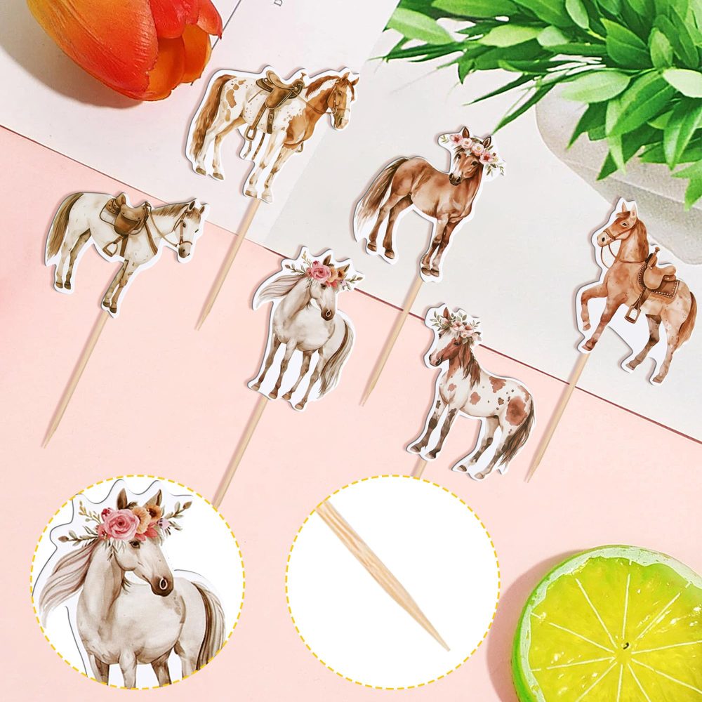 SYKYCTCY 36 Pack Horse Cupcake Toppers Assembled Animal Cupcake Picks Rquestrain Horse Racing Cupcake Decoration for Wild Horse Racing Theme Baby Shower Birthday Party Cake Decorations Supplies - Image 6