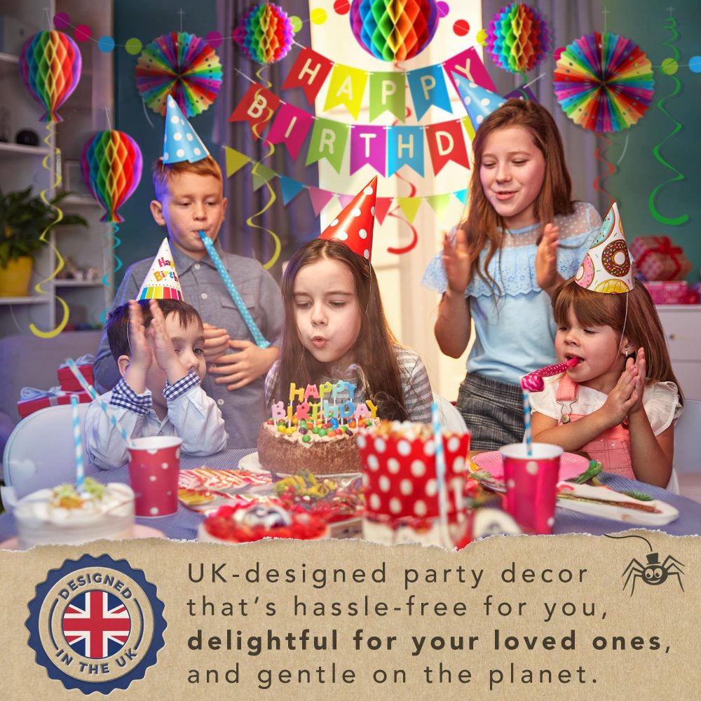 Premium Reusable Birthday Party Decorations - Rainbow Birthday Decoration Set - Happy Birthday Banner, Birthday Bunting, Honeycomb Decorations, Streamers (Paper Colourful Rainbow Party Decorations) - Image 3
