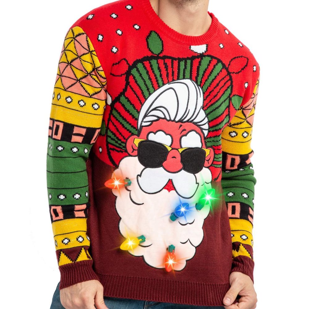 JOYIN Mens LED Light Up Christmas Holiday Ugly Jumpers with Built-in Light Bulbs Ugly Christmas Sweater(XL, Red Santa) - Image 2