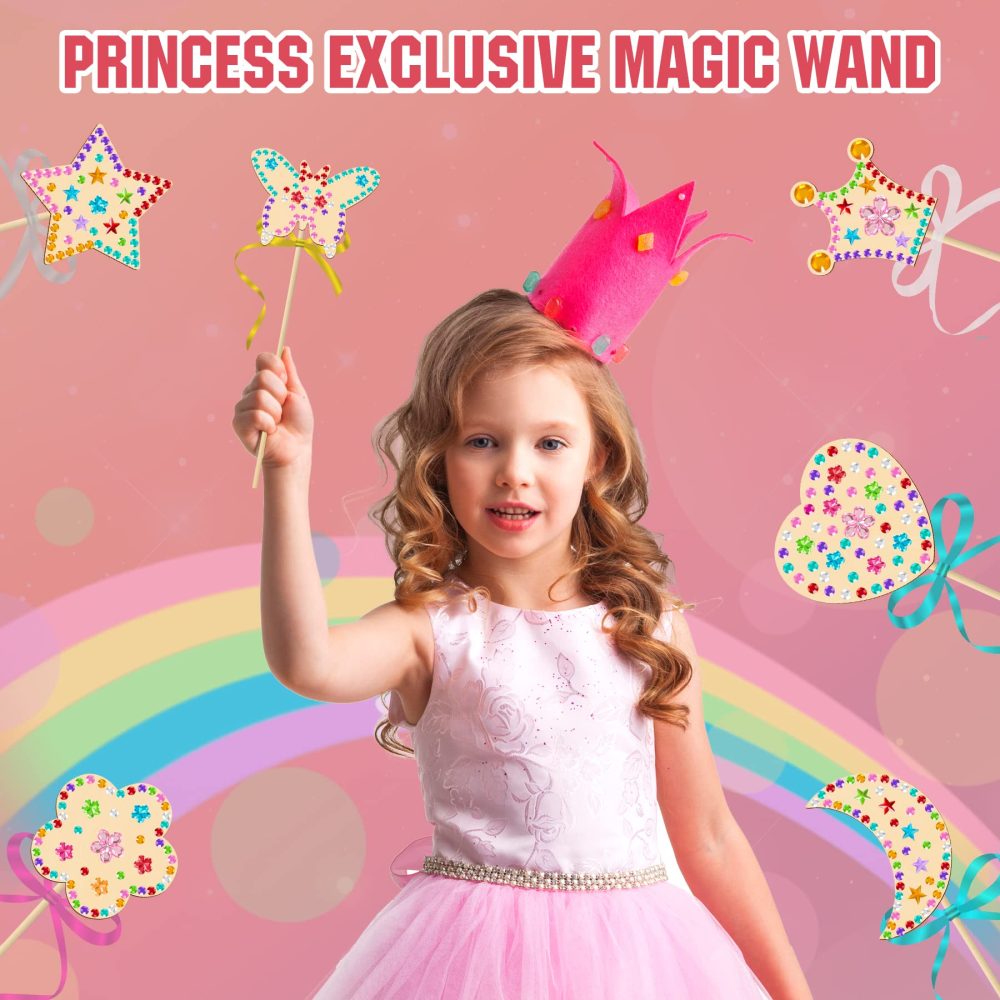 OPUHOHR 18 Sets Wood Fairy Wands Craft Project Kits, Princess Fairy Wands Kit with Gem Stickers, Ribbons Unfinished Wooden DIY Magical Wand, DIY Crafts Art Projects Gifts for Girls - Image 3