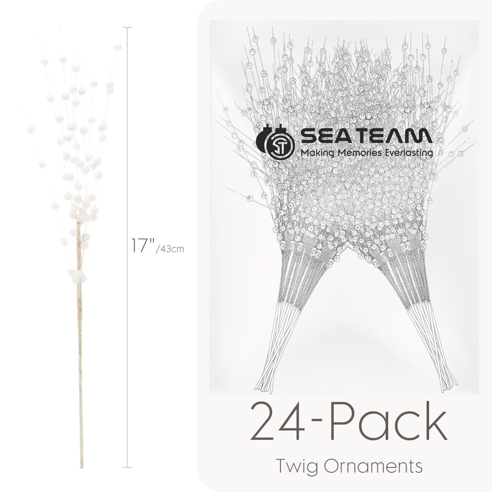 Sea Team 24-Pack Artificial Glitter Berry Stem Ornaments, Decorative Bead Sticks, Glittery Twigs, Picks, Branches for Christmas Tree, Small Vase, Holiday, Wedding, Party (17 Inches, White) - Image 2