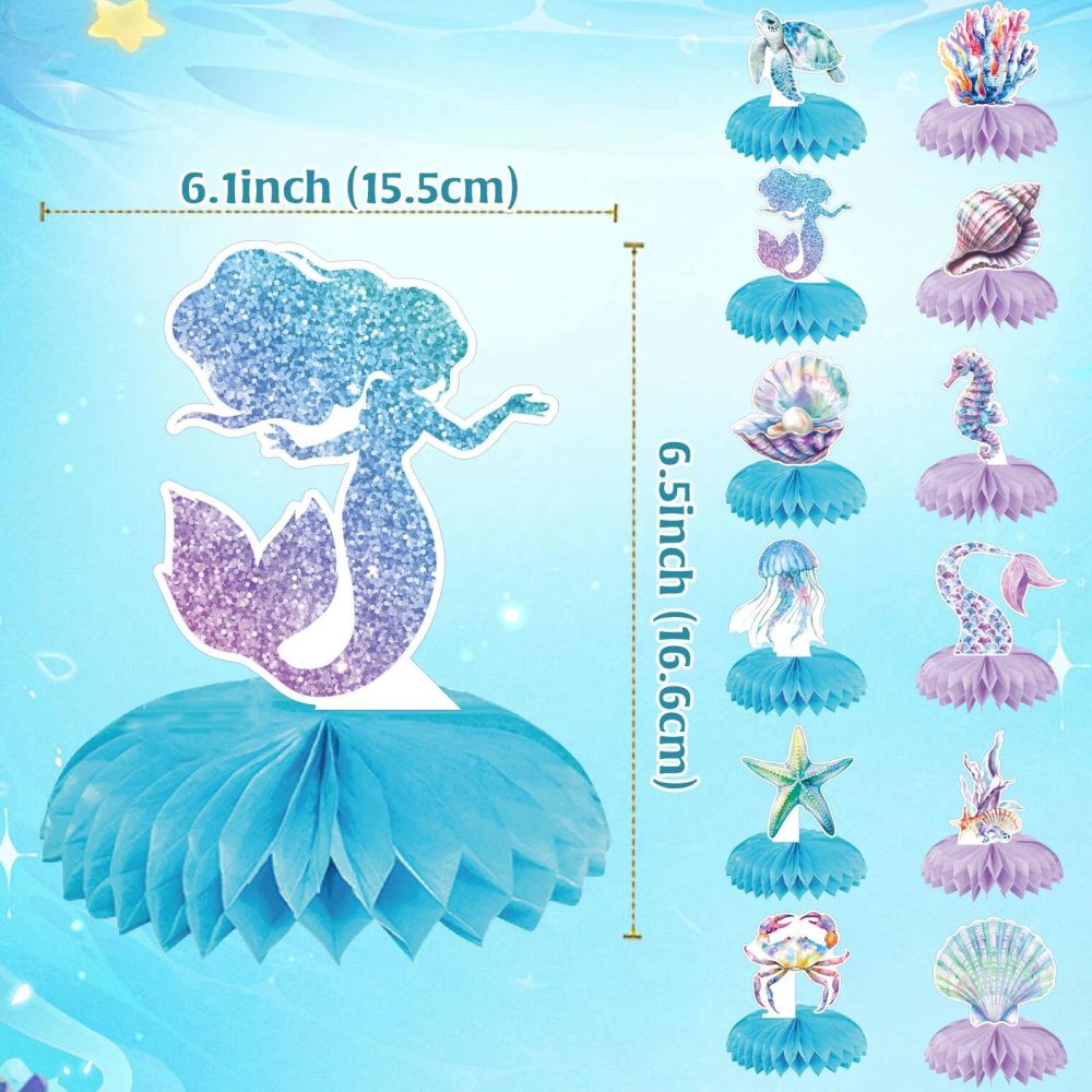 12Pcs Little Mermaid Party Decorations, Mermaid Birthday Honeycomb Decor Table Centerpieces Under the Sea Party Decorations, Ocean Themed Party Decors for Baby Shower Children Birthday Party Supplies - Image 7