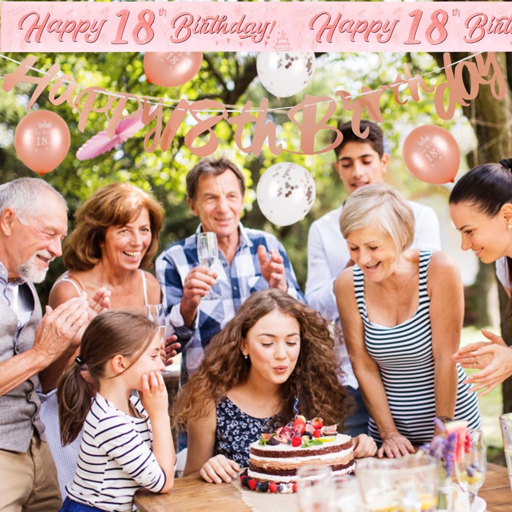18th Birthday Decorations Kit Rose Gold Happy 18th Birthday Banner Triangle Flag Confetti Balloons Birthday Party Decorations Supplies Age 18 - Image 4