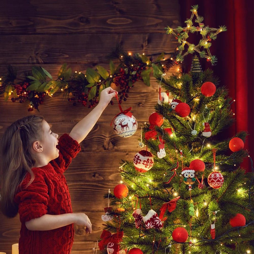 Christmas Tree Topper, Star Tree Topper, 20 LED Lights Christmas Decoration Tree Star for Indoor Office Festive Xmas New Year Holiday Tree Decorations (Rattan with Flower) - Image 3
