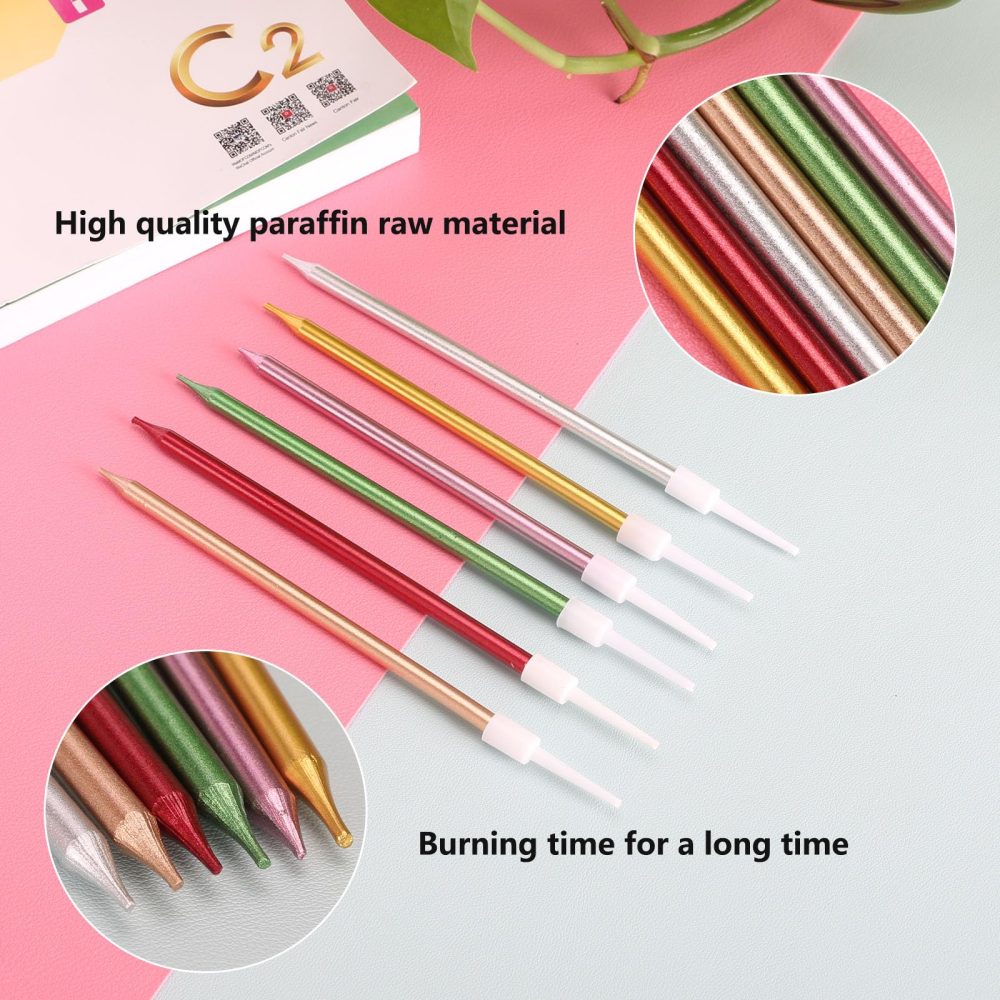 LFBEST 24Pcs Birthday Candles for Cakes, Long Birthday Candles for Cake with Holders Birthday Cake Candles for Birthday Wedding Baby Shower Girls Party Decoration(Rose Gold) - Image 5