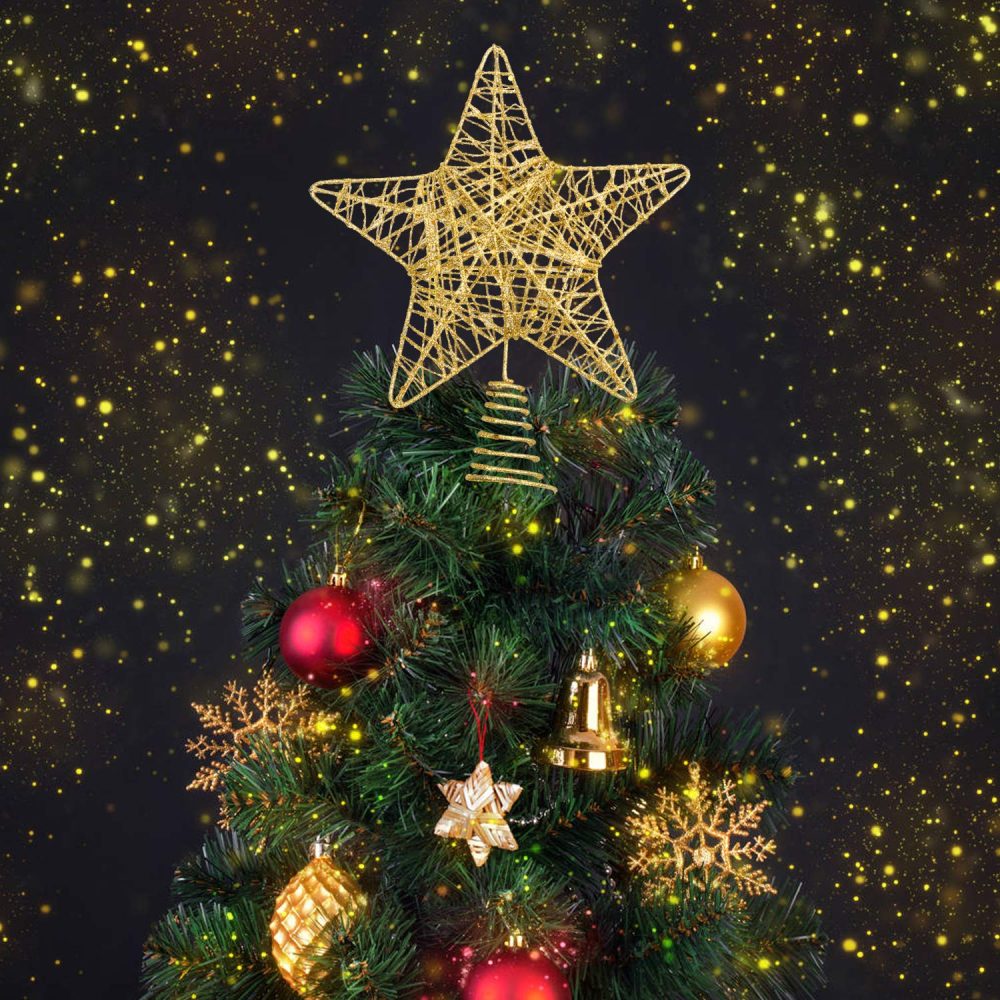 VEYLIN Christmas Tree Topper, Gold Glittered Hollow Christmas Tree Topper Star for Christmas Tree Ornament(Gold) - Image 3