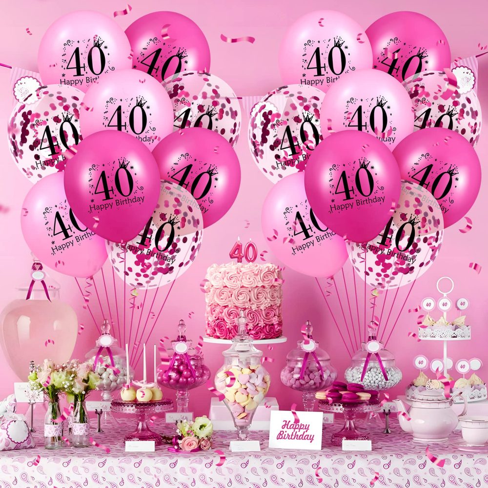RUMIA 40th Birthday Balloons 18Pcs Pink Hot Pink Happy 40th Birthday Latex Balloons Hot Pink 40th Birthday Party Decorations for Women Men 40th Birthday Anniversary Party Supplies 12 inch (A8973) - Image 4