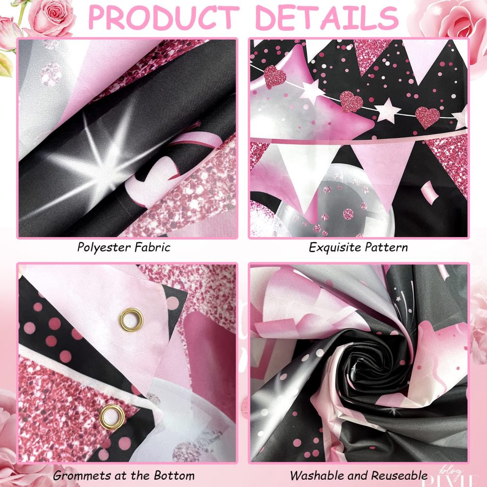 50th Birthday Decorations for Women, Large Happy 50th Birthday Banners Backdrop for Her, Black Pink 50th Birthday Party Background Banner Poster for Outdoor Home Garden Wall Photography Decor Supplies - Image 6