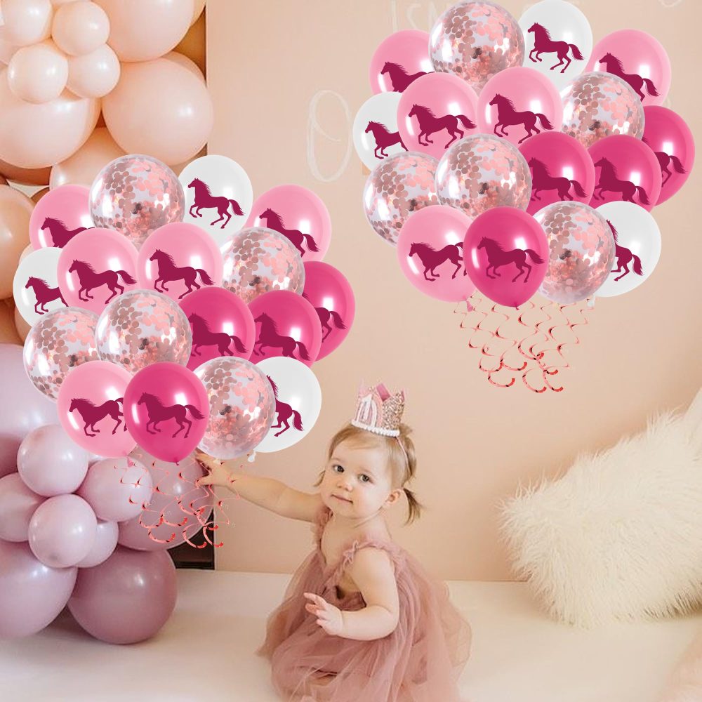 Horse Balloons Birthday Decorations Girls - 48 Pieces 12 Inch Pink Horse Latex Balloons and Confetti Balloons, Western Cowgirl Party Decor, Horse Themed Party Supplies - Image 3