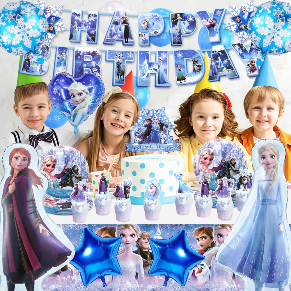 Frozen Birthday Party Decorations, 83 PCS Dreamly Frozen Birthday Party Supplies Set Include Birthday Banner, Balloons, Cake Toppers, Cupcake Toppers, Tablecloth, Cups, Plates and Napkins - Image 7