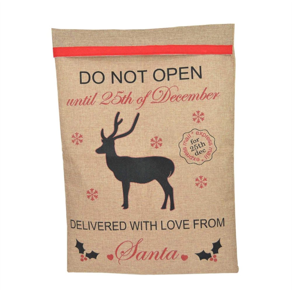 SHATCHI Large Traditional Vintage Hessian Santa Sack Stocking Airmail Christmas Accessories Brown Xmas Gifts Bag 70 x 50cm, Do Not Open Until 25th December - Image 2