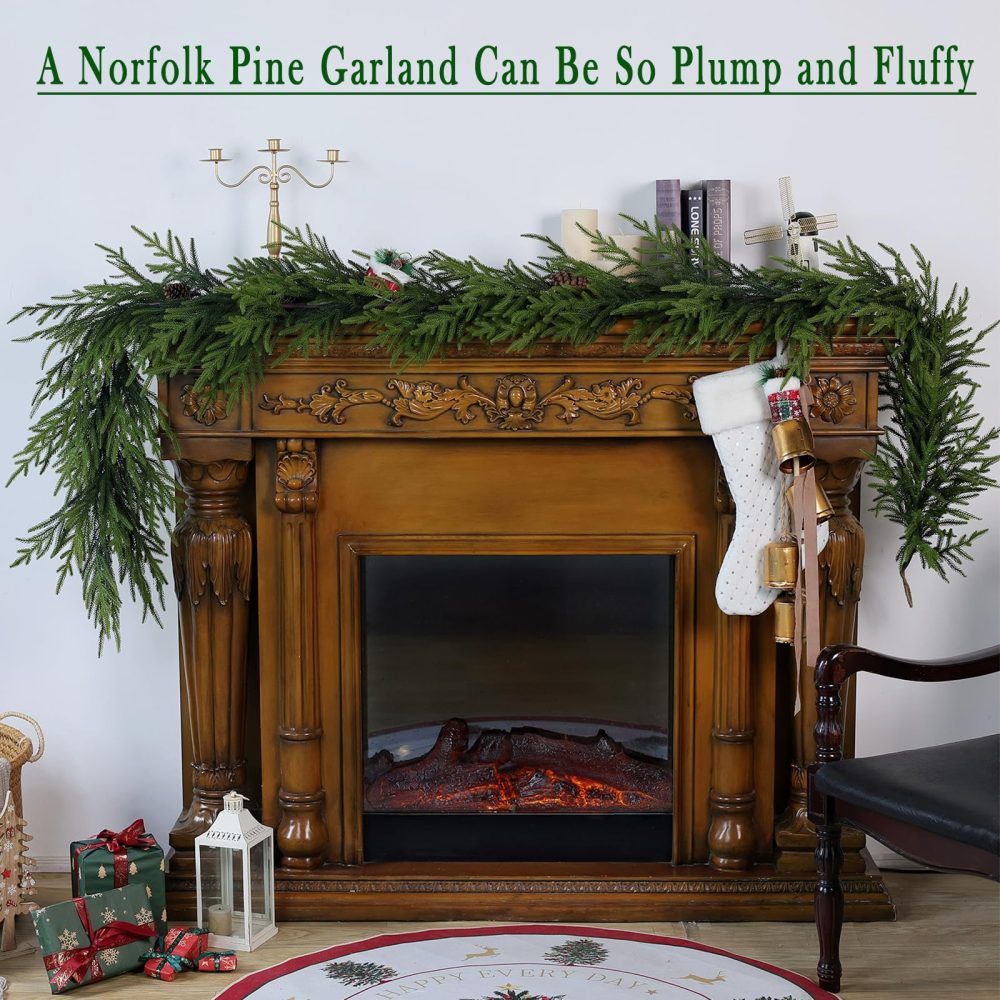 Norfolk Pine Garland - 9ft Artificial Christmas Garland Long Faux Greenery Garland for Holiday, Fireplace, Mantle, Window, Stairs, Indoor, Outdoor Decor - Image 3