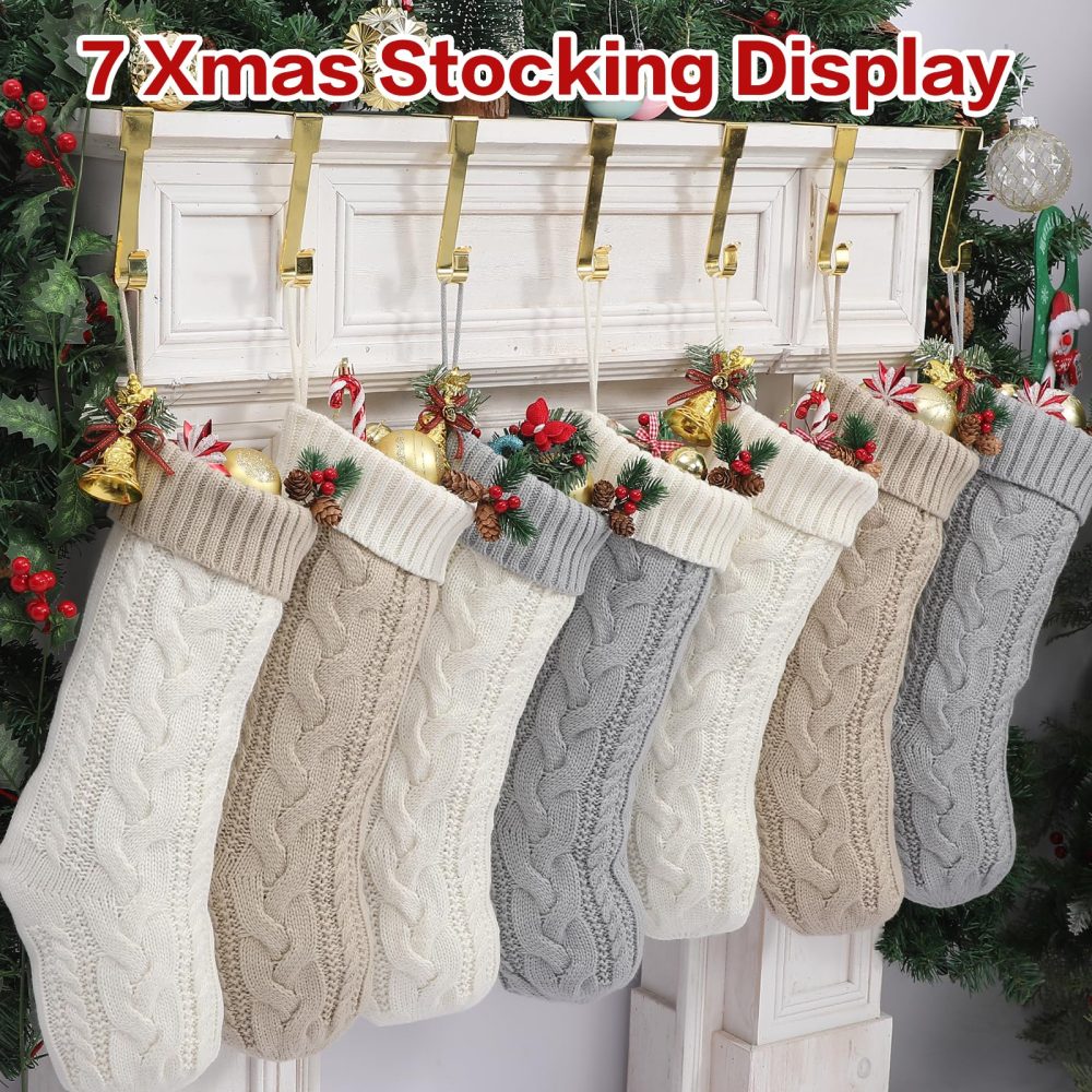 Personalised Christmas Stockings 18” Large Custom Name Family Christmas Stockings,Customised Embroidered Name Knitted Xmas Stockings for Initial Fireplace Hanging Decoration(Beige-1Pack) - Image 2