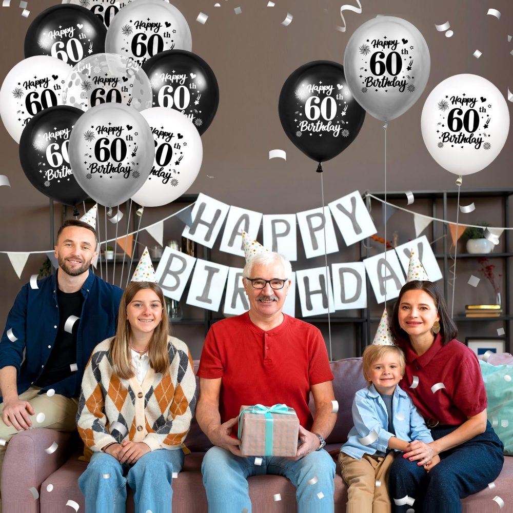 60th Birthday Balloons Decorations Black White Silver 24pcs Happy 60th Birthday Party Confetti Balloons Latex for Men Women Happy 60th Birthday Anniversary Party Supplies Decor 12 inches Outdoor - Image 4
