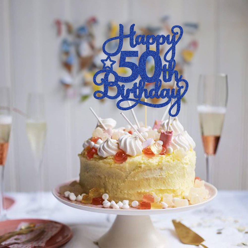 1 Pack Happy 50th Birthday Cake Topper Blue Glitter 50 & Fabulous Cheers to 50 Years Old 50th Birthday Cake Pick for Celebrating 50th Birthday Anniversary Party Cake Decorations Supplies - Image 3