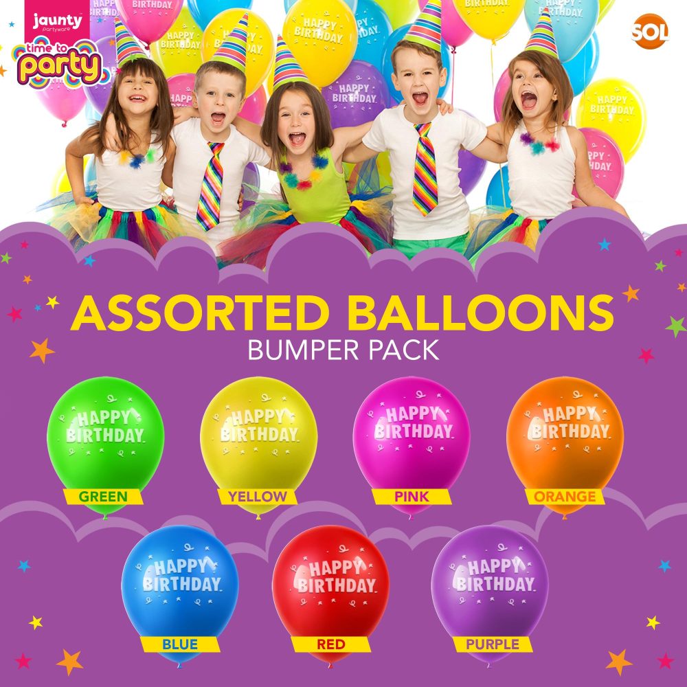 jaunty partyware 50pk Happy Birthday Balloons 9" | Party Balloons Pack Boys Girls | Latex Balloons | Multicoloured Birthday Balloon | Birthday Baloons for Party | Balloons for Birthday | Ballons - Image 4