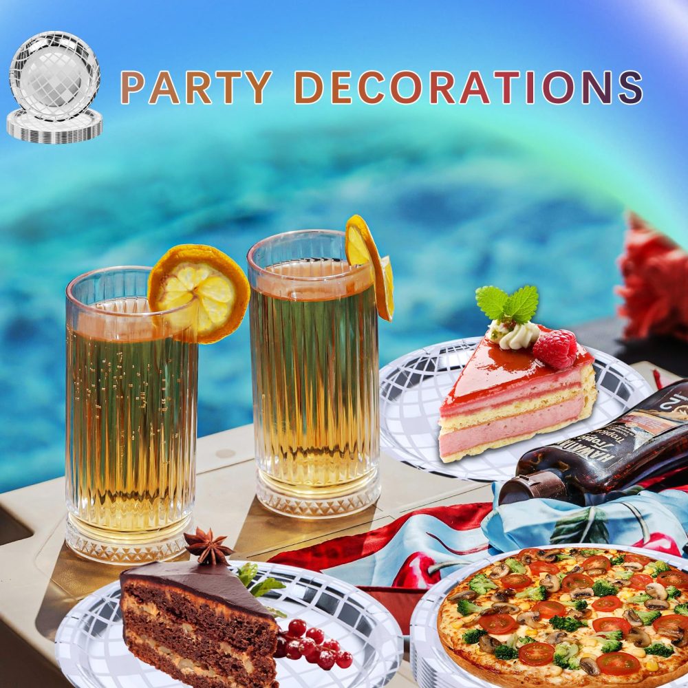 YUXIANLB 25Pcs Disposable Disco Ball Plates for 70s Disco Bachelorette Party Decoration Wedding Birthday Plate 7" (Silver) - Image 4