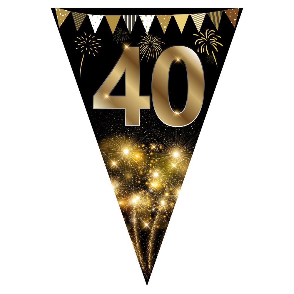 40Pcs Happy 40th Birthday Banner Bunting Flags Gold and Black Glitter 40th Birthday Anniversary Party Decoration Supplies,40th Birthday Triangle Flag Banners for Men Women - Image 2