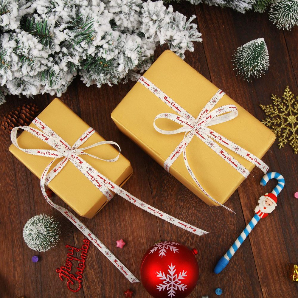 65 Feet Christmas Grosgrain Ribbon Merry Christmas Ribbon Gift Wrapping Ribbon for Christmas DIY Gifts, 10 mm Wide - Image 3