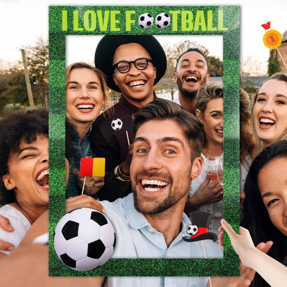 30 Pcs Soccer Themed Photo Booth Props Football Selfie Frame, Soccer Fans Birthday Party Decorations Football Party Supplies Accessories - Image 2