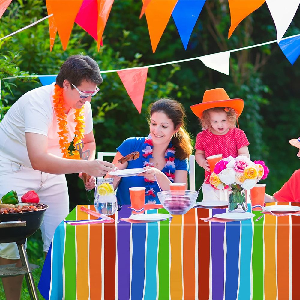 PHOGARY 3 Pack Rainbow Theme Tablecovers for Party Decoration, Disposable Plastic Rectangular Table Covers, Rainbow Parties Tablecloth Summer Beach Kids Birthday Cocktail Party Supplies - Image 2