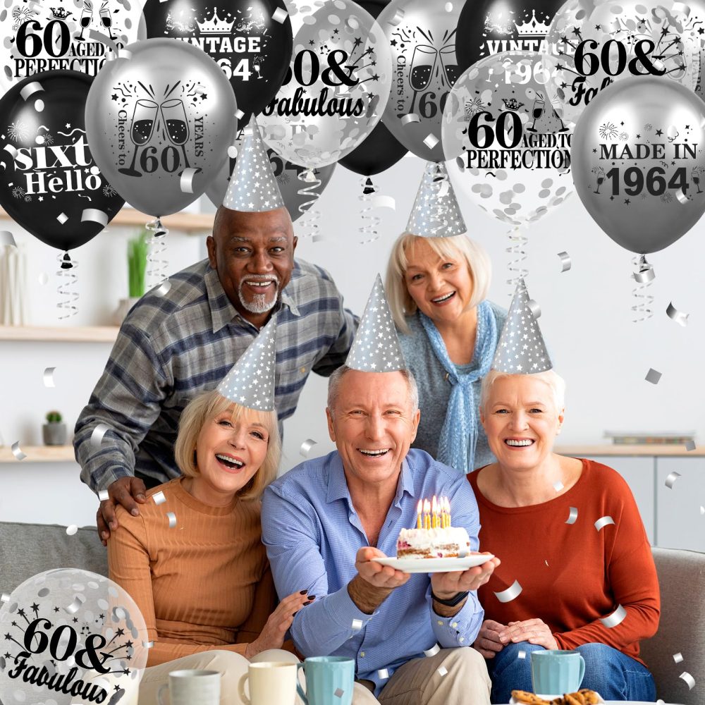 60th Birthday Balloons Decorations 18pcs Black Silver VINTAGE 1964 Happy 60th Birthday Party Latex Confetti Balloons for Men Women 60th Anniversary Happy Birthday Party Supplies Decor 12 inches - Image 4
