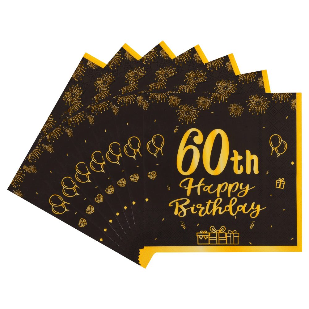 TOPWAYS Black Gold 60th Birthday Decorations Paper Napkins, 60pcs Disposable Paper Birthday Napkins Table Decoration for Women Men 60 Birthday Party Supplies Table Decoration, Birthday Tissue (60th) - Image 3