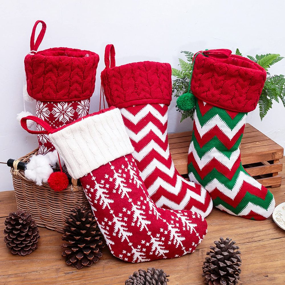 Christmas Stocking,Personalised Classic Stocking Tree Decorations Large Knit Knitted Xmas Stocking for Kids Family, Rustic Farmhouse Fireplace Hanging Ornament Christmas Holiday Party Decoration (A) - Image 6