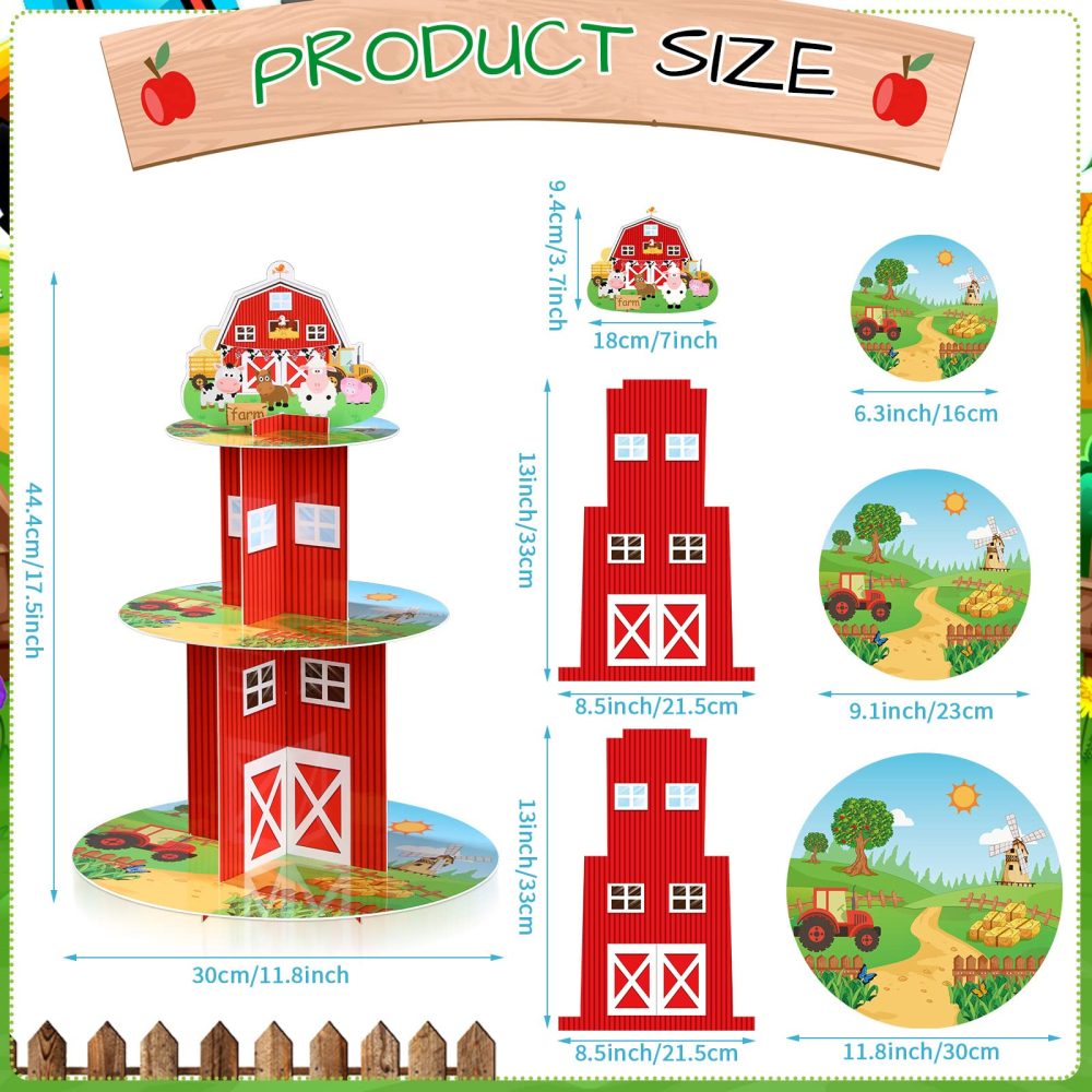 Farm Cupcake Stand 3 Tier Farm Theme Animal Cup Cake Holder Stand Cardboard Farmhouse Dessert Tower Round Barnyard Pastry Serving Platter for Farm Party Supplies Birthday Baby Shower Party Decorations - Image 7