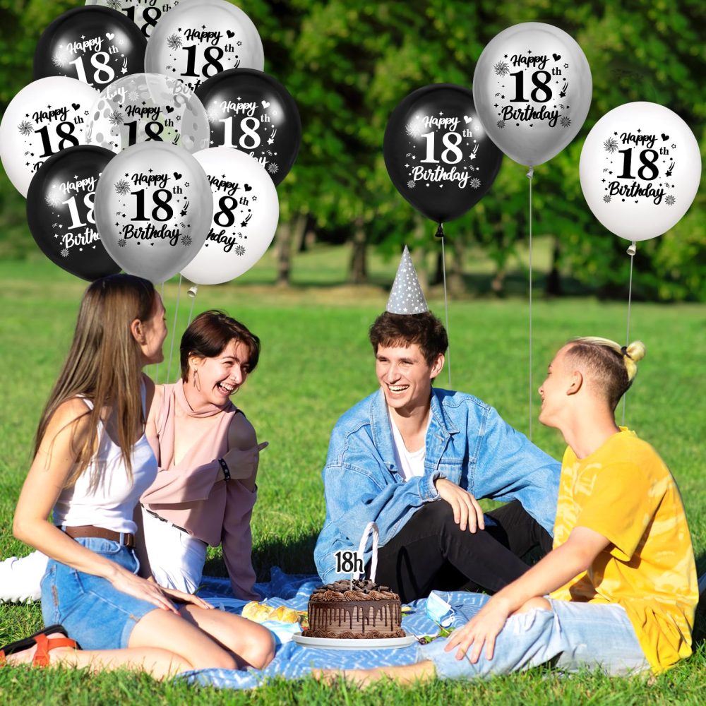 18th Birthday Balloons Decorations Black White Silver 24pcs Happy 18th Birthday Party Latex Confetti Balloons for Men Women Happy 18th Birthday Anniversary Party Supplies Decor 12 inches Outdoor - Image 5
