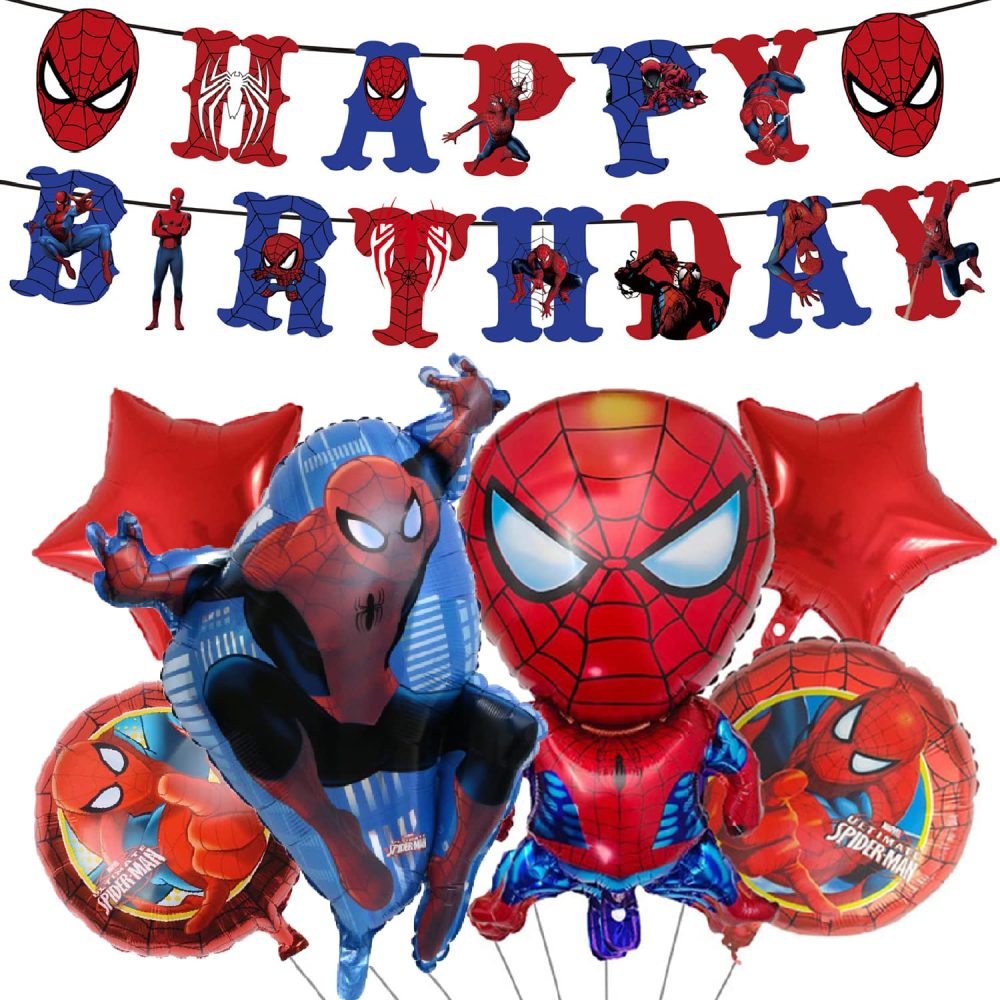 Spiderman Birthday Party Decorations -SpideHero Happy Birthday Banner Spider Large Foil Balloons for Kid's Boys, girls Superhero Themem Party Decor Supplies (Style 1)