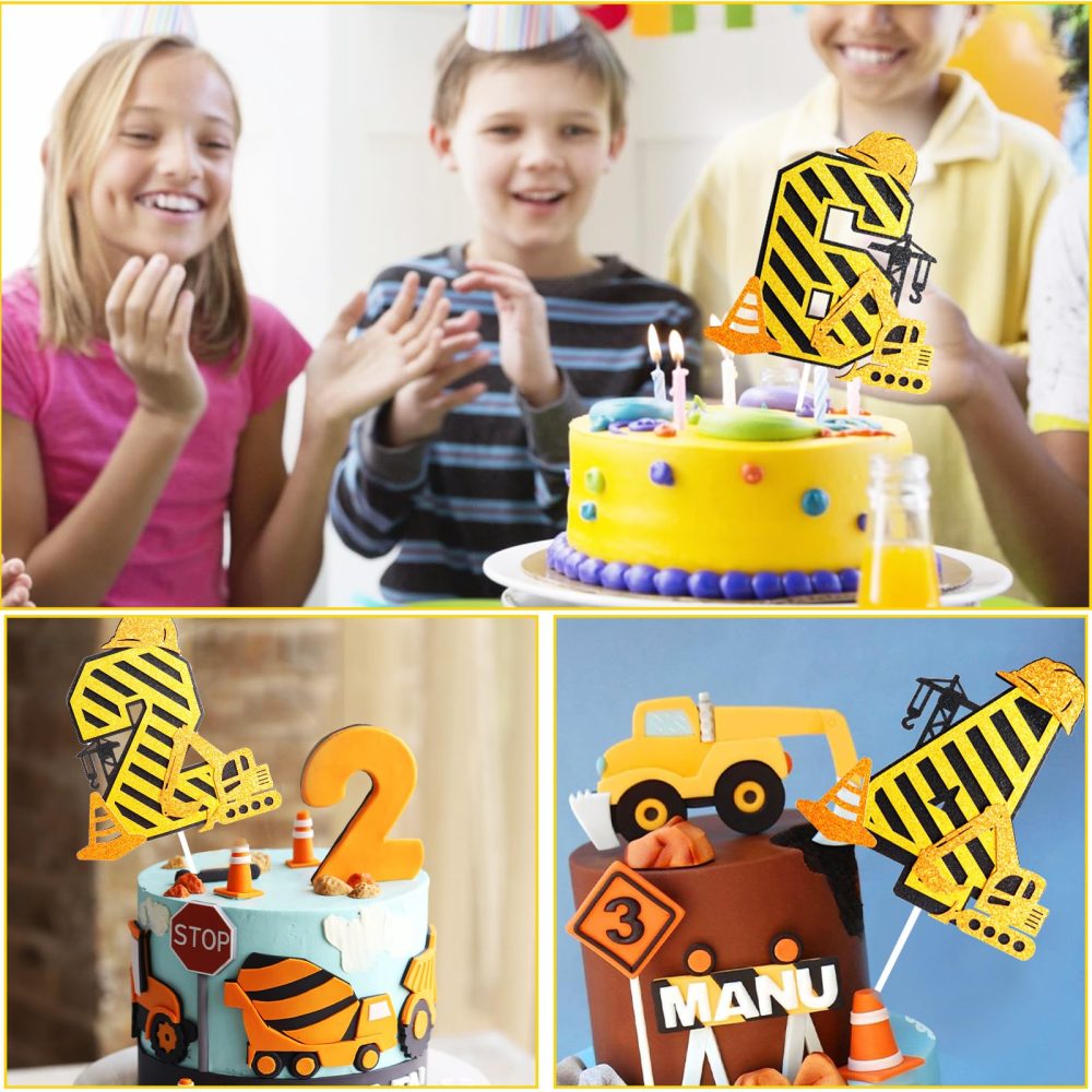 Yiran 2nd Birthday Cake Toppers,Yellow Construction Cake Decorations with Engineering Vehicle Themed,2 Years Old Birthday Cake Decorations Toppers for Boys Birthday Party Supplies - Image 3