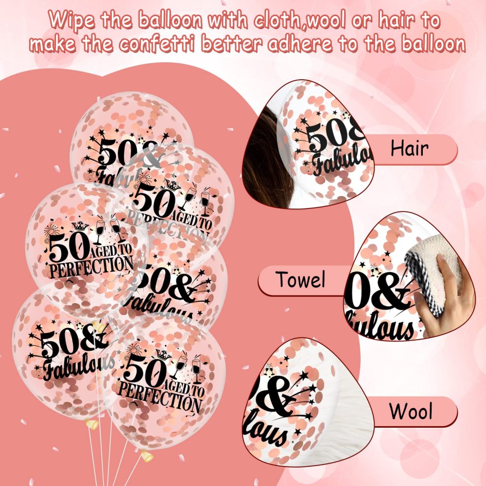 50th Birthday Balloons for Women 18Pcs Rose Gold and Black 1974 Balloons 50th Birthday Party Decorations 12 inch Vintage Confetti Latex Balloons Party Supplies for 50th Birthday Anniversary Party - Image 2