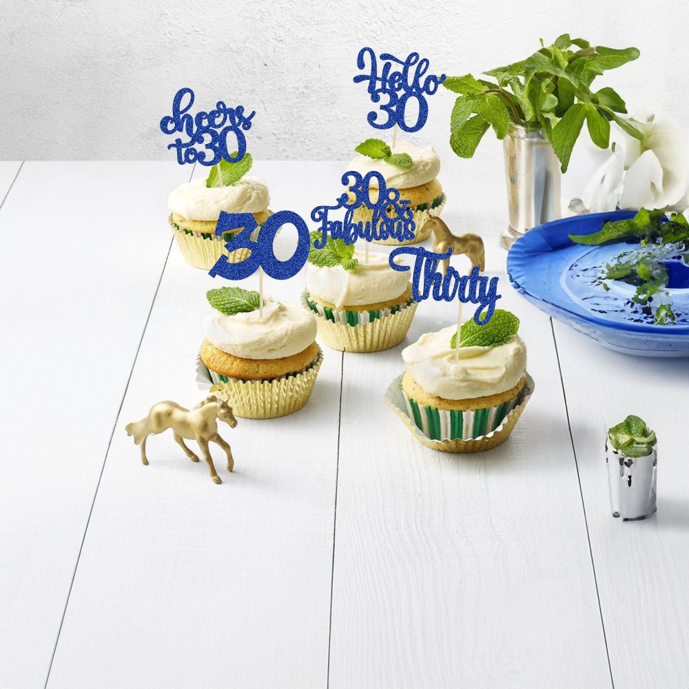 30Pcs Happy 30th Birthday Cupcake Toppers Deep Blue Glitter Thirty Cheers to 30 Birthday Cupcake Picks for Happy 30th Birthday Anniversary Party Cake Decorations Supplies - Image 5