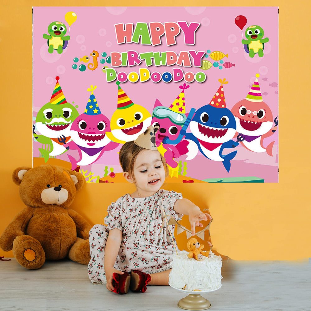Baby Shark Photo Backdrop Happy Birthday Photography Background for Kids Shark Birthday Decoration - Image 5