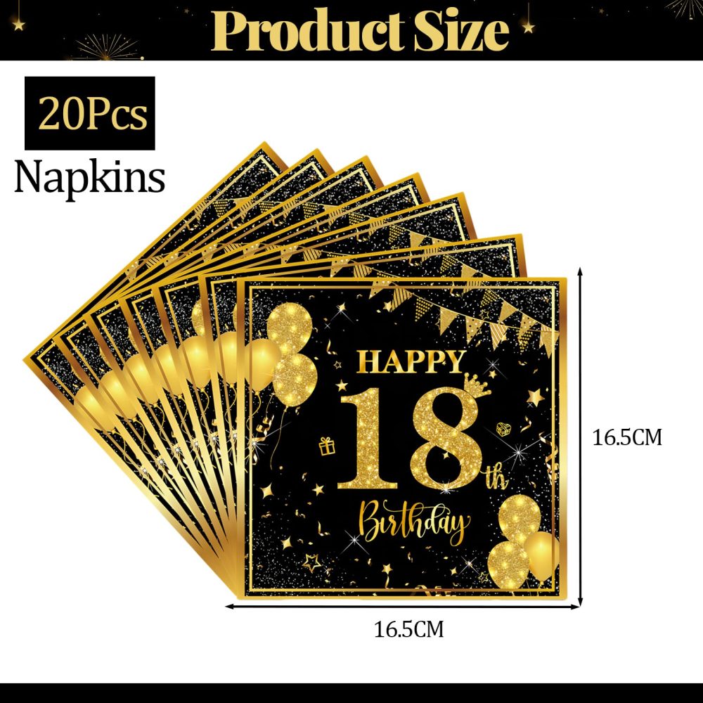 20pcs Black Gold 18th Birthday Napkins,18th Birthday Serviettes for Boys,Girls,18th Napkins Serviettes for 18th Birthday Table Decorations,Birthday Party Tissue for Him,Her 18th Birthday Decorations - Image 7
