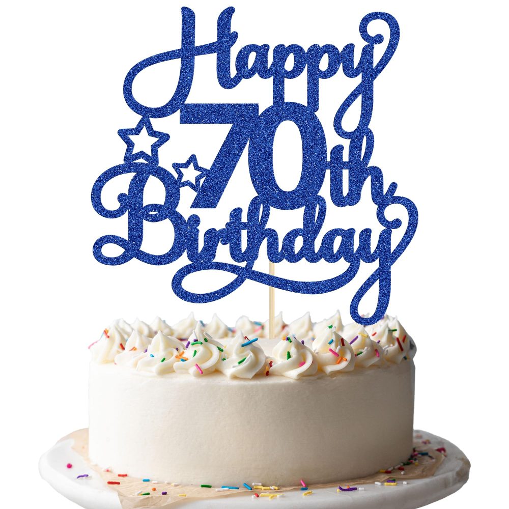 1 Pack Happy 70th Birthday Cake Topper Blue Glitter 70 & Fabulous Cheers to 70 Years Old 70th Birthday Cake Pick for Celebrating 70th Birthday Anniversary Party Cake Decorations Supplies