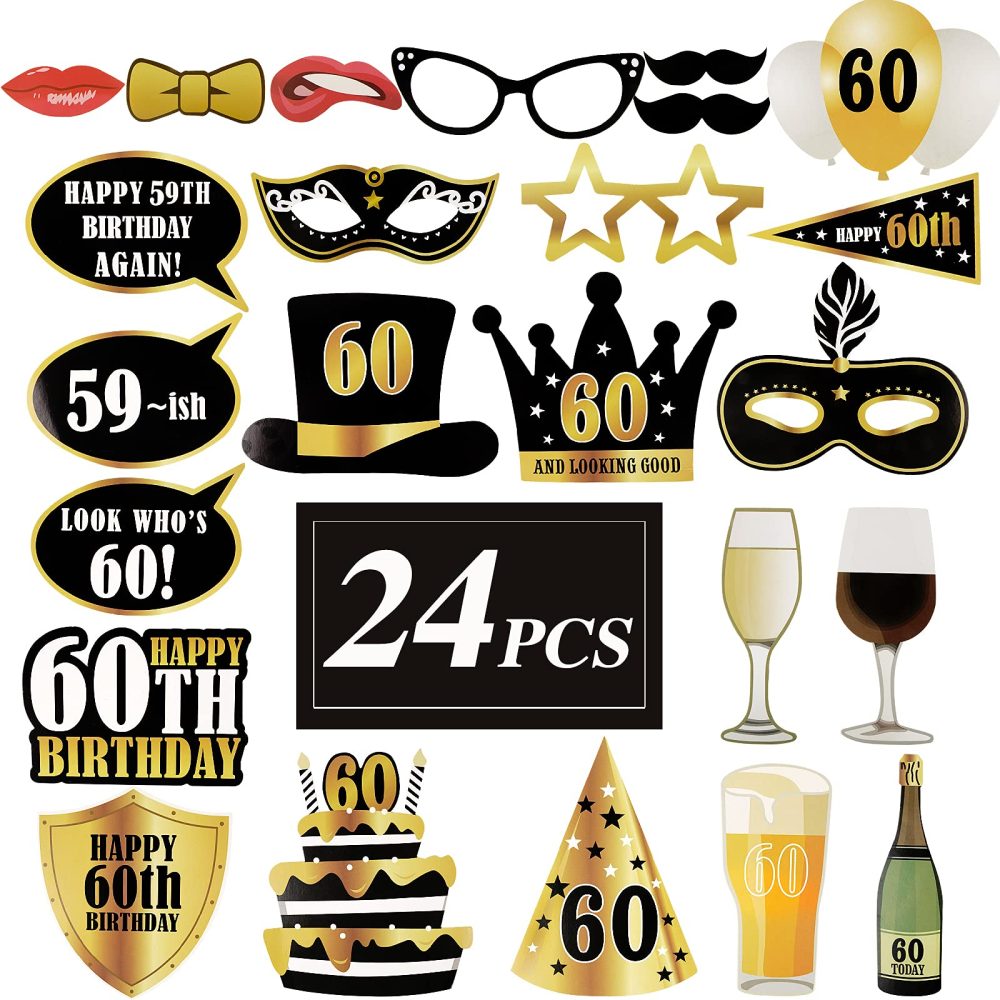 (24Pcs)60th Birthday Party Inflatable Frame and Photo Booth Props for Her Him Forty Birthday Gold and Black Decorations Family Fun Holiday Party Supplies Theme Party Kit - Image 5