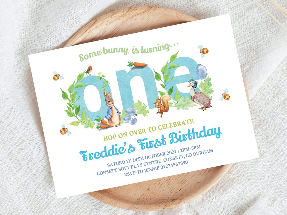 10 Personalised Peter Rabbit Kids Boy Girl 1st First Birthday Party Invitations Invites ANY AGE - Image 9