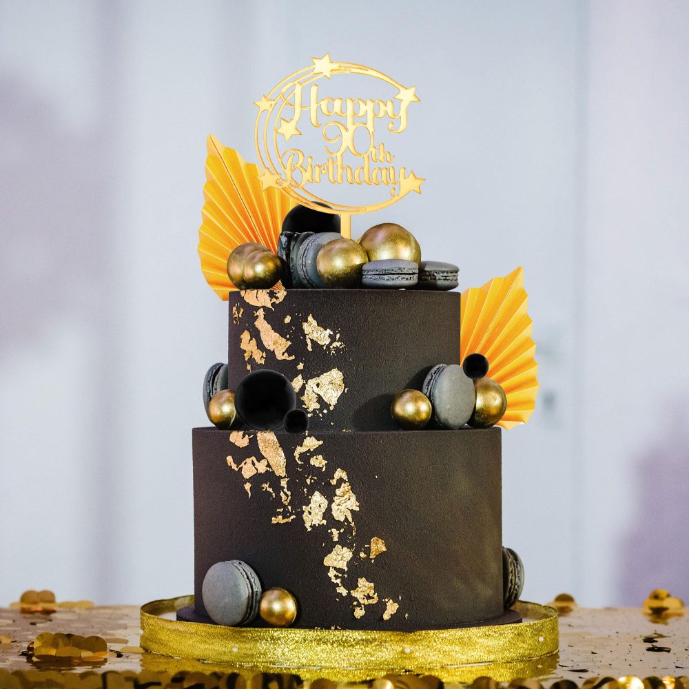 29Pcs Black and Gold Cake Decorations for 60th Cake Topper,Black and Gold Foam Balls Palm Leaves Cake Toppers Cake Toppers for Happy Gold 60th Birthday Anniversary Him Women Men Party Supplies - Image 4