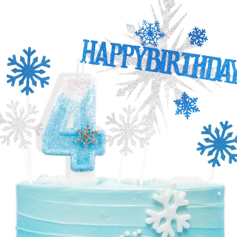 Frozen Birthday Candles, Glitter 5th Birthday Number Candle, Snowflake Number 5 Candles for Cake, Blue White Frozen Cake Candles Toppers for Girls Frozen Themed Birthday Decorations Party Supplies - Image 6