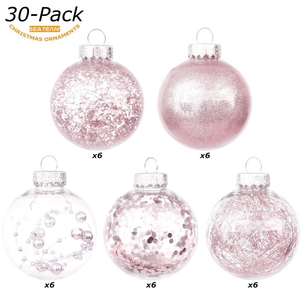 Sea Team 60mm/2.36" Shatterproof Clear Plastic Christmas Ball Ornaments Decorative Xmas Balls Baubles Set with Stuffed Delicate Decorations (30 Counts, Pinkish Gold) - Image 9