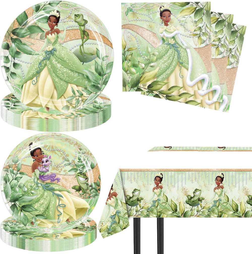 Princess and The Frog Birthday Party Tableware Set Includes Plates,Napkins,Table Cover Boys and Girls Princess Theme Party Decorations Supplies